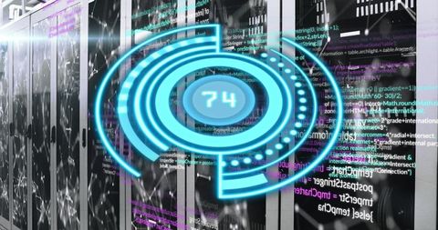 Digital interface overlay on server racks for technology and data concept