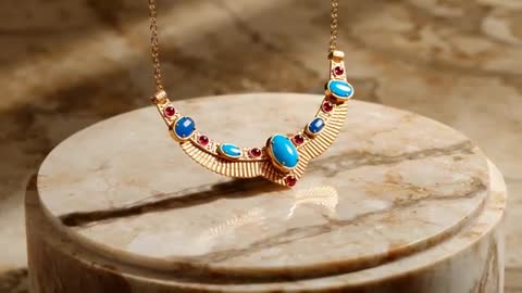 Elegant Necklace With Gemstones Rotating Above Marble