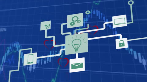 Digital Interface with Network Connections Over Blue Background