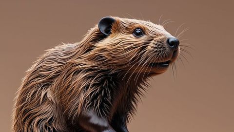 Detailed beaver with glossy wet fur in nature portrait