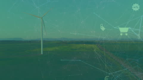 Digital Network Overlay on Wind Turbines in Green Field