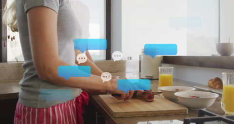 Chopping Vegetables in Kitchen with Animated Chat Bubbles