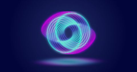 Abstract neon circles on navy background illustrating motion
