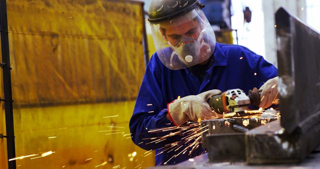 Industrial Worker Grinding Metal with Safety Gear and Sparks - Download Free Stock Images Pikwizard.com