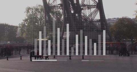 Translucent data chart over iconic eiffel structure with tourists