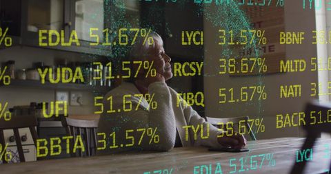 Financial Data Overlay on Senior Woman Using Smartphone