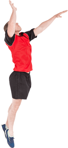 Male Volleyball Player Jumping on Transparent Background