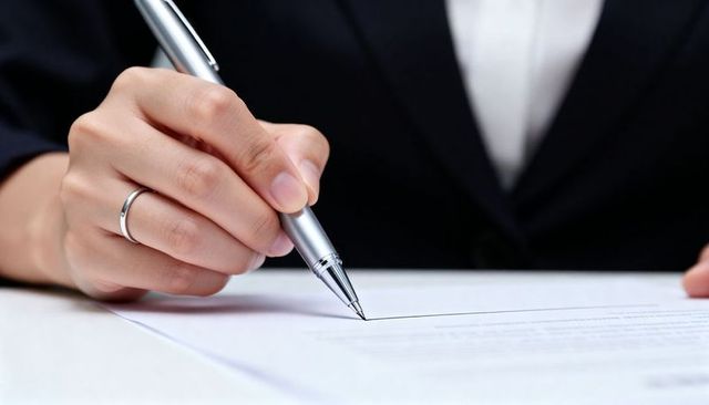 Close-Up of Hand Signing Contract with Silver Pen on Document for Business Agreement