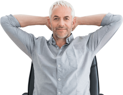 happy mature man relaxing confidently in office chair transparent background - Download Free Stock Videos Pikwizard.com