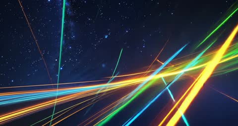 Neon Light Trails Crossing Starry Space Background