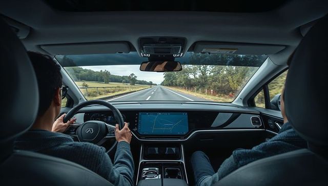 High-Tech Road Trip with Friends on Country Road