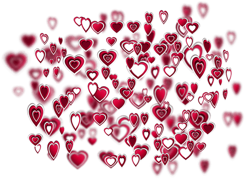 Digital red and white hearts on transparent background