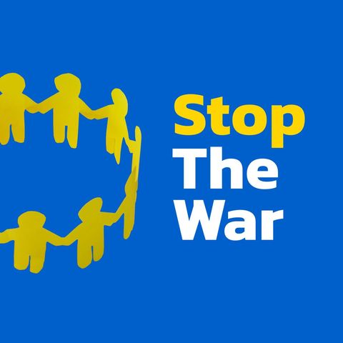 stop war message with unity symbols on blue background - Download Free Stock Templates Pikwizard.com