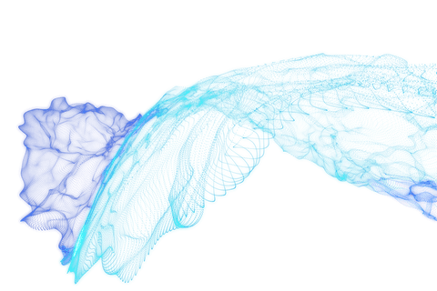 Vibrant blue abstract smoke shapes on transparent background