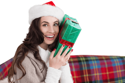 Transparent Christmas Joyful Woman Holding Gift