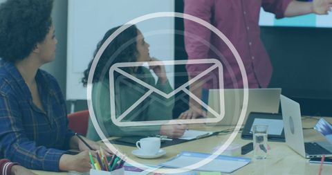 Business Presentation with Digital Message Icon Overlay