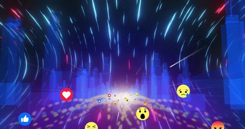 Vibrant Cityscape with Emojis and Digital Lights - Download Free Stock Images Pikwizard.com