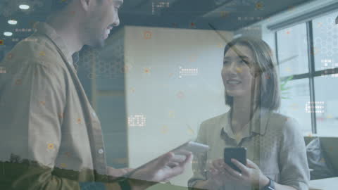 Business Colleagues Using Smartphones with Data Overlay