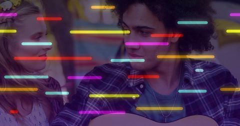 Romantic Music Duo in Park with Vibrant Color Accents