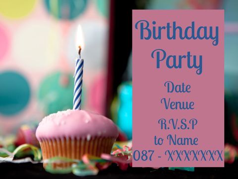 Festive Birthday Party Invitation with Candlelit Cupcake - Download Free Stock Templates Pikwizard.com