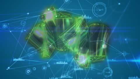 Futuristic Digital Network with Vibrant Green Shapes