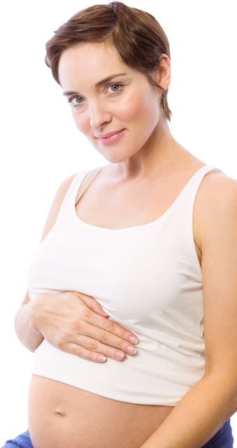 Transparent Image of a Smiling Pregnant Woman in a White Tank Top - Download Free Stock Videos Pikwizard.com