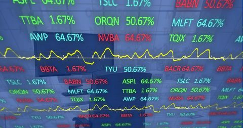 Stock Market Data Display with Office Reflections - Download Free Stock Images Pikwizard.com