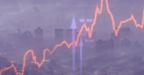 Futuristic data graphing over urban cityscape