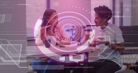 Multicultural colleagues discussing innovative digital technology