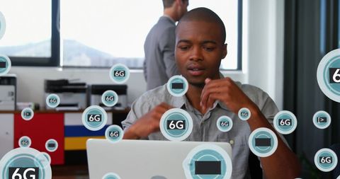 Innovative man exploring futuristic 6g technology concepts.