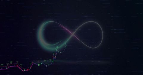 Futuristic Neon Infinity with Rising Candlestick Chart