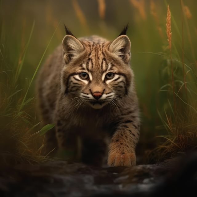 Close up of bobcat walking in field, created using generative ai technology - Download Free Stock Photos Pikwizard.com