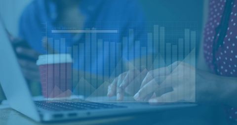 Financial data analysis with technology overlay in modern office