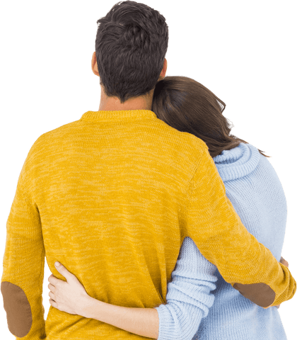 Loving Couple Embracing from Behind on Transparent Background