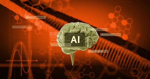 Digital AI Brain with DNA Strands - Download Free Stock Images Pikwizard.com