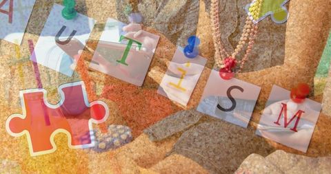 Autism awareness concept: puzzle pieces and technology engagement