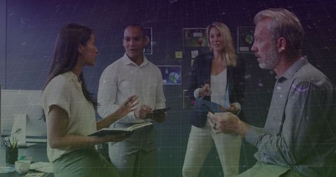 Diverse business team collaborating in strategic office meeting
