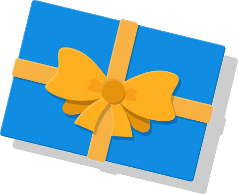 Blue gift box with golden bow on transparent background