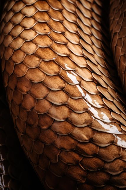 Close up of brown shiny coils of snakeskin. Nature, leather, skin, texture and design concept digitally generated image.