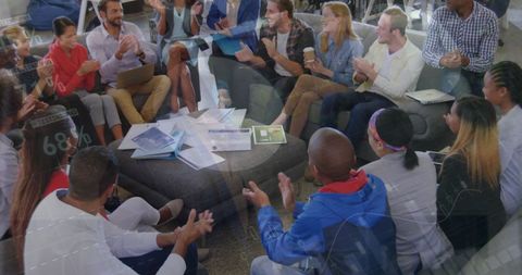 Diverse Team Collaborating in a Dynamic Digital Workspace