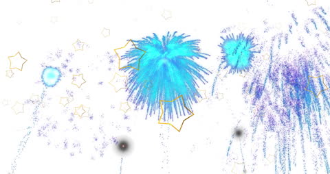 Vibrant Fireworks and Falling Stars on White Background