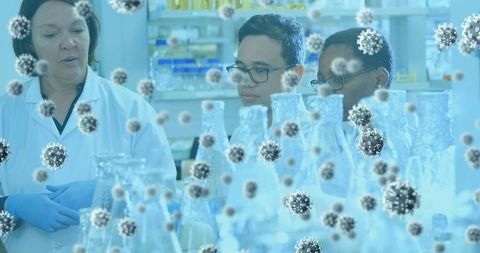 Doctors analyzing virus cells in medical research laboratory
