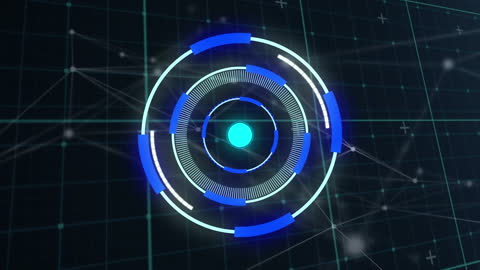 Futuristic Neon Scanner on Digital Networking Background