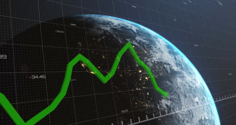 Global Economic Trends Displayed Over Earth's Surface