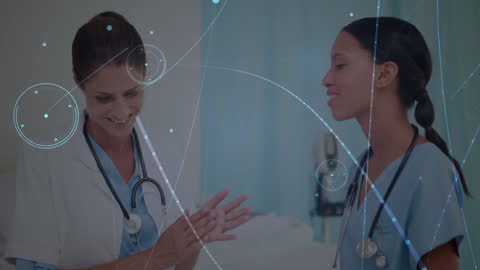 Smiling Healthcare Professionals with Digital Connections Overlay