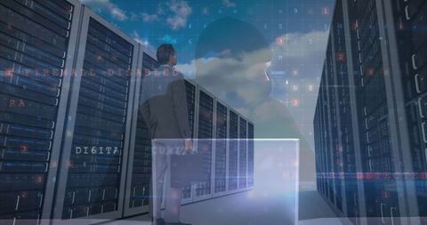 Cybersecurity Concept with Businessman and Servers - Download Free Stock Images Pikwizard.com