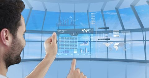 Man Interacting with Futuristic Holographic Display - Download Free Stock Images Pikwizard.com