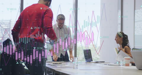 Diverse Team Meeting with Data Analysis Digital Overlay