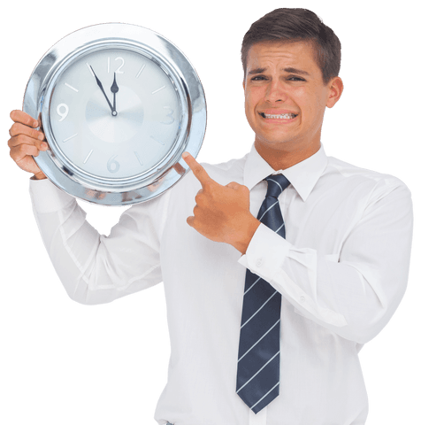 anxious businessman pointing at time on transparent clock - Download Free Stock Videos Pikwizard.com
