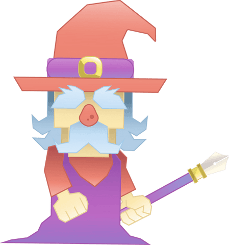 Whimsical mage with pen nib staff on transparent background